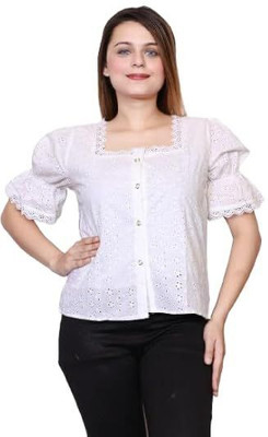 Humifashion Casual Self Design Women White Top