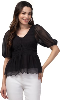 RIHANI FAB Casual Self Design Women Black Top