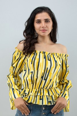 FLAMBOYANT Casual Striped Women Dark Blue, Yellow Top