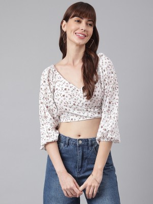 FLAMBOYANT Party Floral Print Women White Top