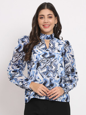 CHARMGAL Casual Printed Women Blue Top