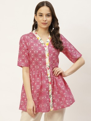 FABRIC FITOOR Casual Printed Women Pink Top