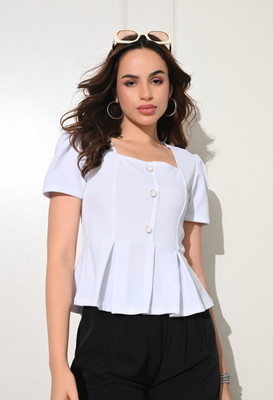Moshe Casual Solid Women White Top