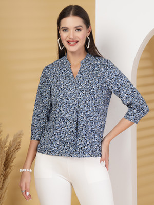 Rue Collection Casual Floral Print Women Dark Blue, White Top