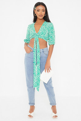 I Saw It First Casual Printed Women Light Green, White, Black Top