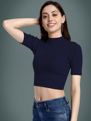NAVYANKAA Casual Solid Women Dark Blue Top