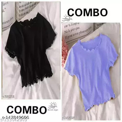 GLADLY Casual Self Design Women Black, Purple Top