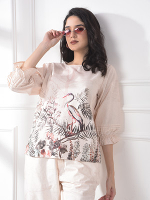 CRIMSOUNE CLUB Casual Floral Print Women Pink Top