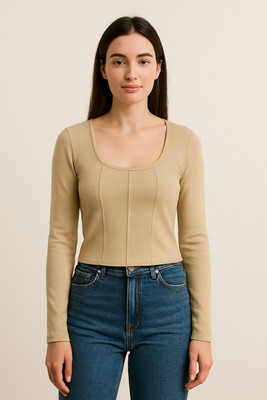 Saigarments Casual Solid Women Beige Top