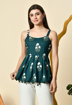 AO services Casual Printed Women Green Top