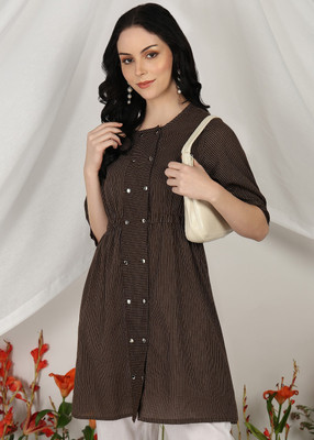 AKIKO Casual Striped Women Brown Top