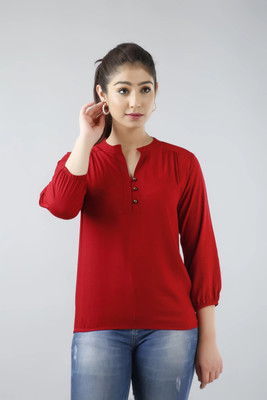 Himanc Enterprises Casual Solid Women Maroon Top