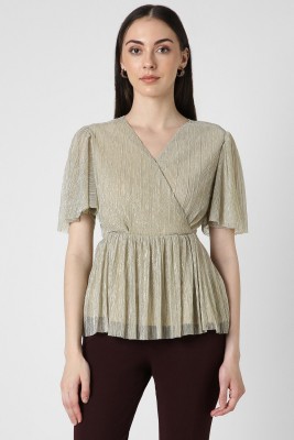 VAN HEUSEN Party Self Design Women Beige Top