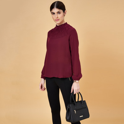 Annabelle by Pantaloons Casual Solid Women Maroon Top
