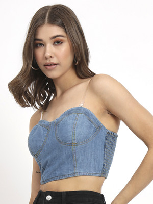NUEVOSDAMAS Casual Solid Women Blue Top