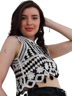 Emprace Casual Self Design Women Black Top