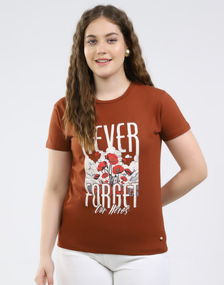 MONTE CARLO Casual Graphic Print Women Brown Top