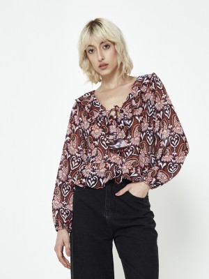 Cover Story Casual Printed Women Brown Top