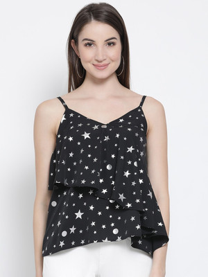 OXOLLOXO Casual Sleeveless Polka Print Women Black Top