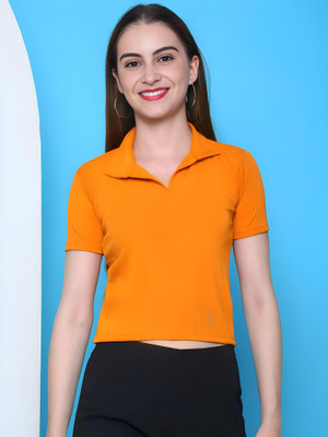 Mast & Harbour Casual Solid Women Orange Top