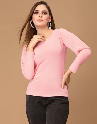 Selvia Casual Solid Women Pink Top