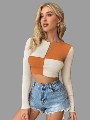 SIGHTBOMB Casual Solid Women White, Orange Top