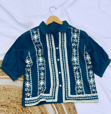 HIR COUTURE Casual Embroidered Women Brown Top