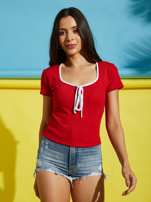 Aahwan Casual Solid Women Red Top