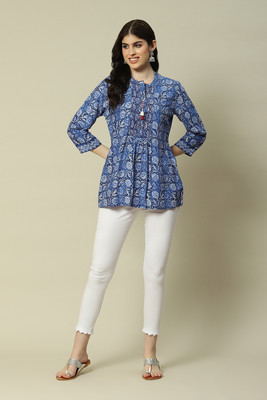 RANGRITI Casual Printed Women Blue, White Top