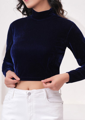 WOOFIN Formal Solid Women Blue Top