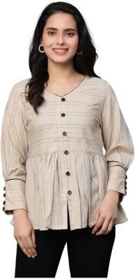 VAIDYA FASHIONS Casual Striped Women Beige Top