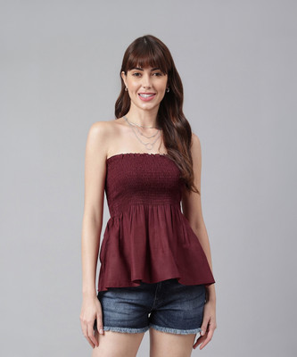 FLAMBOYANT Party Solid Women Maroon Top