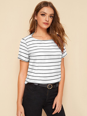 CILIMILI Casual Striped Women White Top