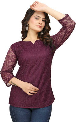 Manthan Creation Party Solid Women Purple Top