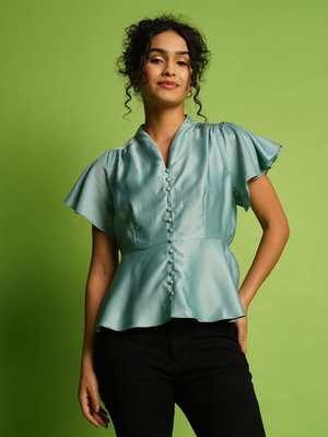Globus Formal Solid Women Blue Top