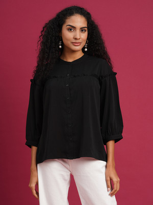 all about you Casual Solid Women Black Top