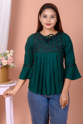SM Passion Party Solid Women Green Top
