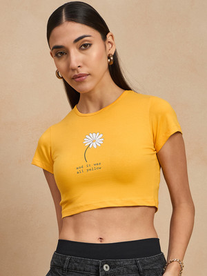 COLOR CAPITAL Casual Solid, Graphic Print Women Yellow Top