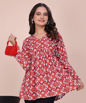 GLAM COUTURE Casual Printed, Floral Print Women Red Top