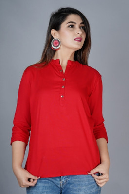 Chahat Gartex Casual Solid Women Red Top