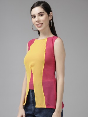 Aarika Casual Color Block Women Yellow Top