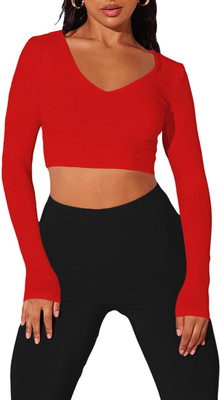 THE BLAZZE Casual Solid Women Red Top