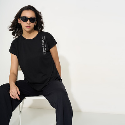 Ajile By Pantaloons Casual Printed Women Black Top