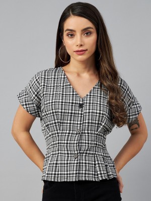 PLUSS Casual Checkered Women Black Top