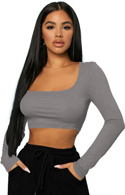 THEBLAZZEE Casual Solid Women Silver Top