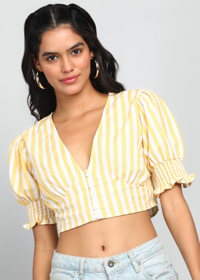 HERSHEINBOX Casual Striped Women White, Yellow Top