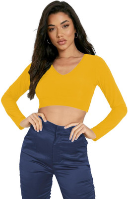 THE BLAZZE Casual Solid Women Yellow Top
