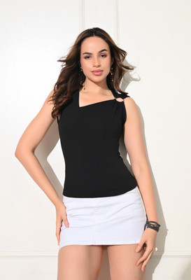 IUGA Casual Solid Women Black Top