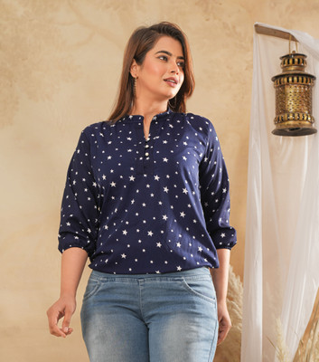 Pittra4ever Casual Printed Women Dark Blue Top