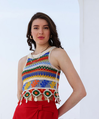 Boho By Athena Casual Geometric Print Women Red Top
